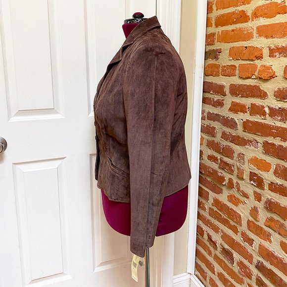 NWT Beautiful I.E. Woman 100% Leather Brown Suede Jacket with Pink Lining - Picture 5 of 6